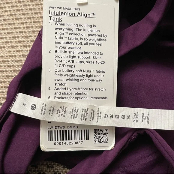 Lululemon Align Tank Top Sz 4 In Dramatic Magenta NWT - Picture 7 of 8